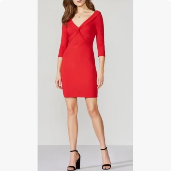 NEW Bailey 44 Dress Red Decollete Ponte Sheath Dress Size Large - Picture 1 of 6